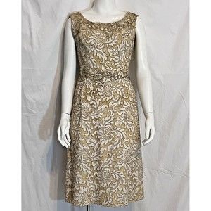 Vtg 50s60s Pin Up Dress Gold Lace Cocktail Party Lined Size XS 2/4/6